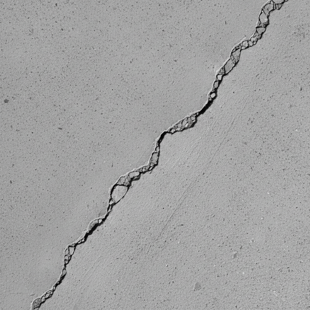 smooth grey-scale concrete viewed directly, with a visible crack and a bit more definition and roughness for added visual interest