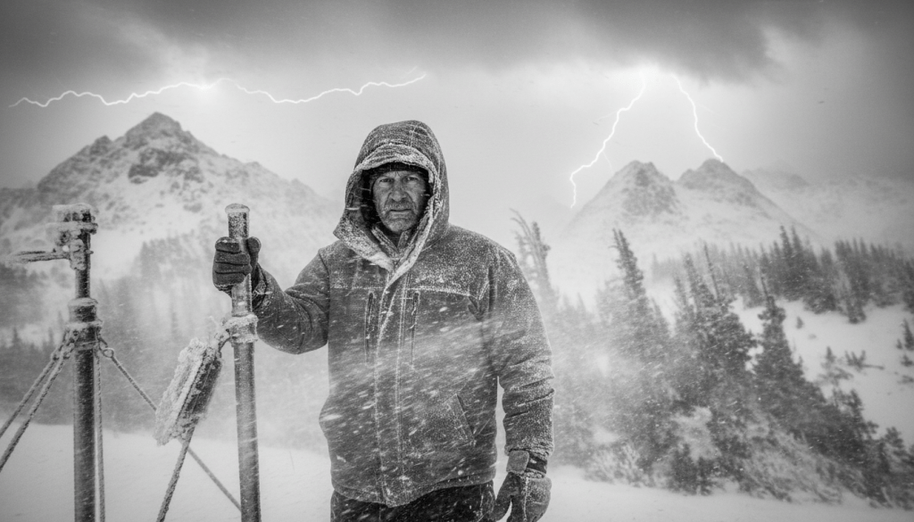 convert the selected harsh weather man image to grayscale